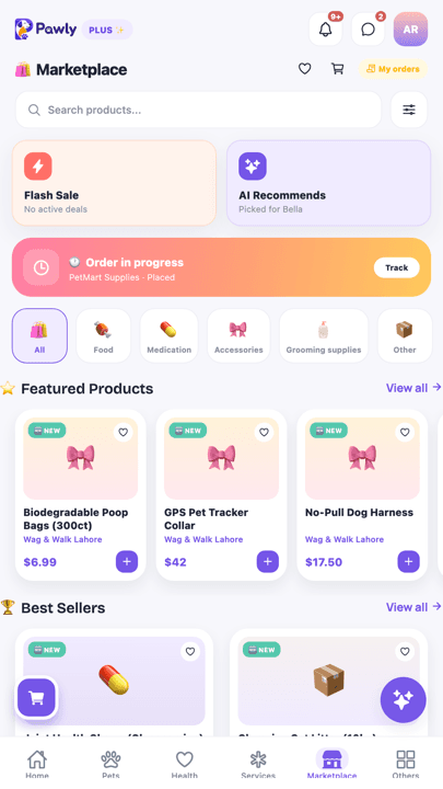 Pawly marketplace with featured products