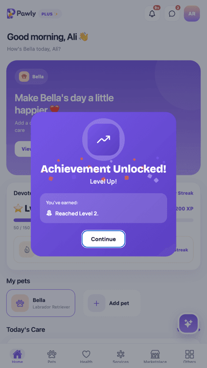 An achievement unlocked celebration in Pawly